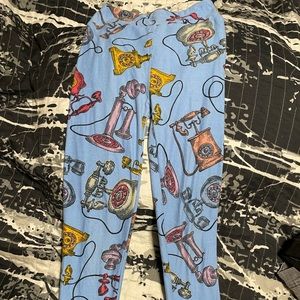 LuLaRoe girls L-XL light blue with antique telephones